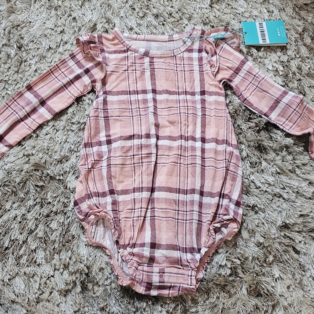 Posh Peanut Pink Plaid Bodysuit Short Sleeve